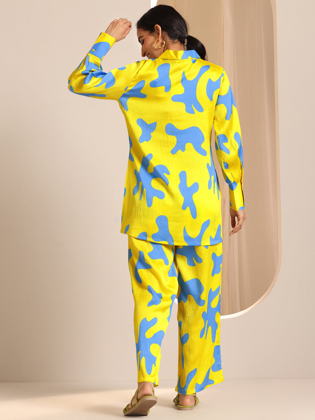  Yellow Printed Silk Blend Co-Ord Sets 