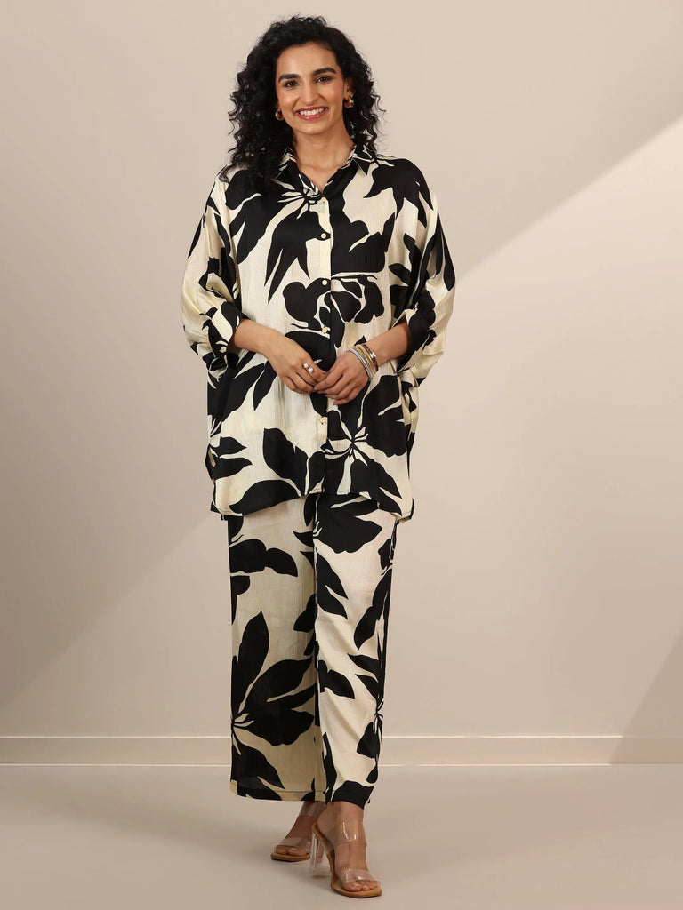 Libas Off White Printed Silk Blend Co-Ord Sets