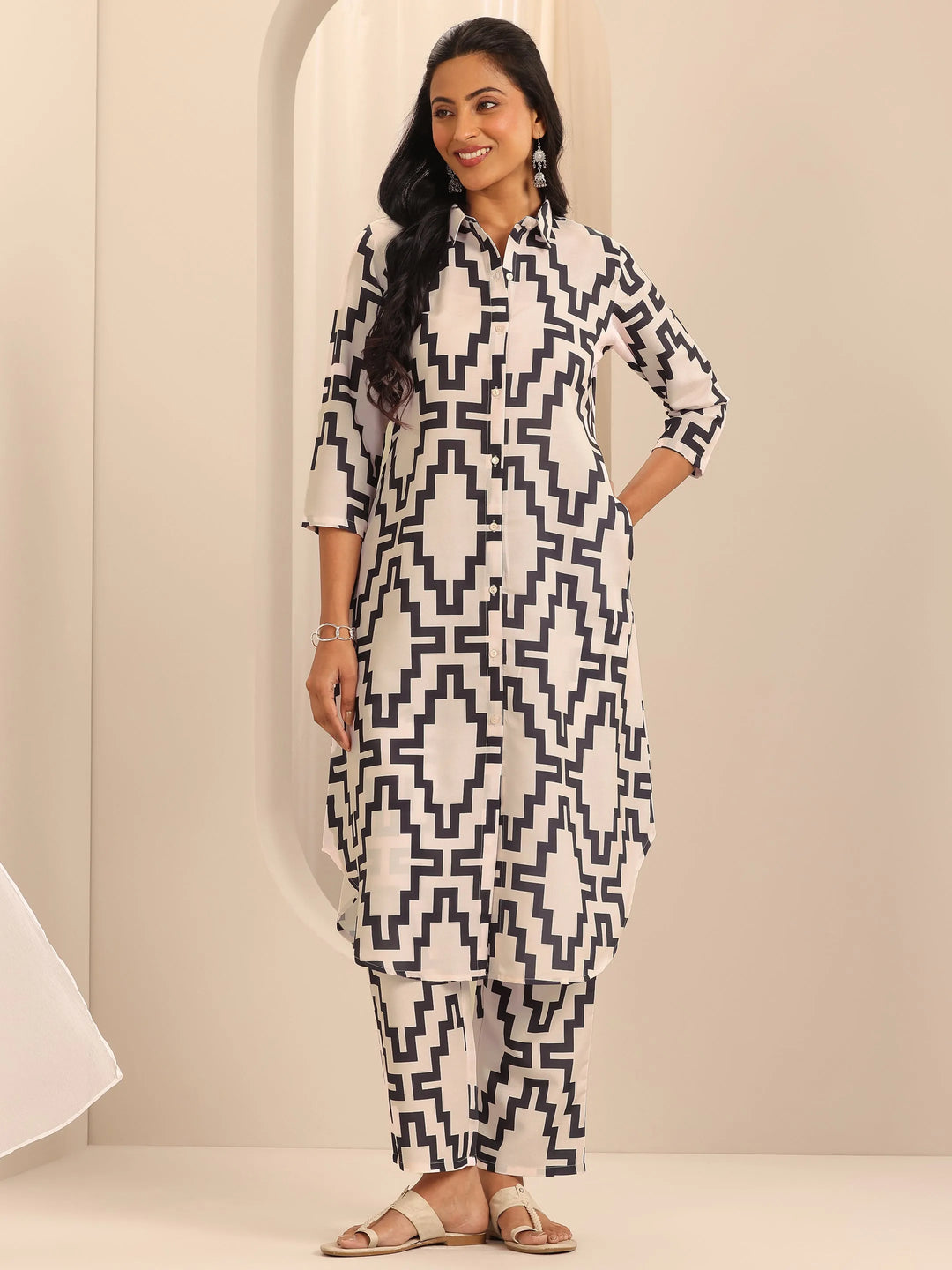  White Printed Viscose Rayon Co-Ord Set 