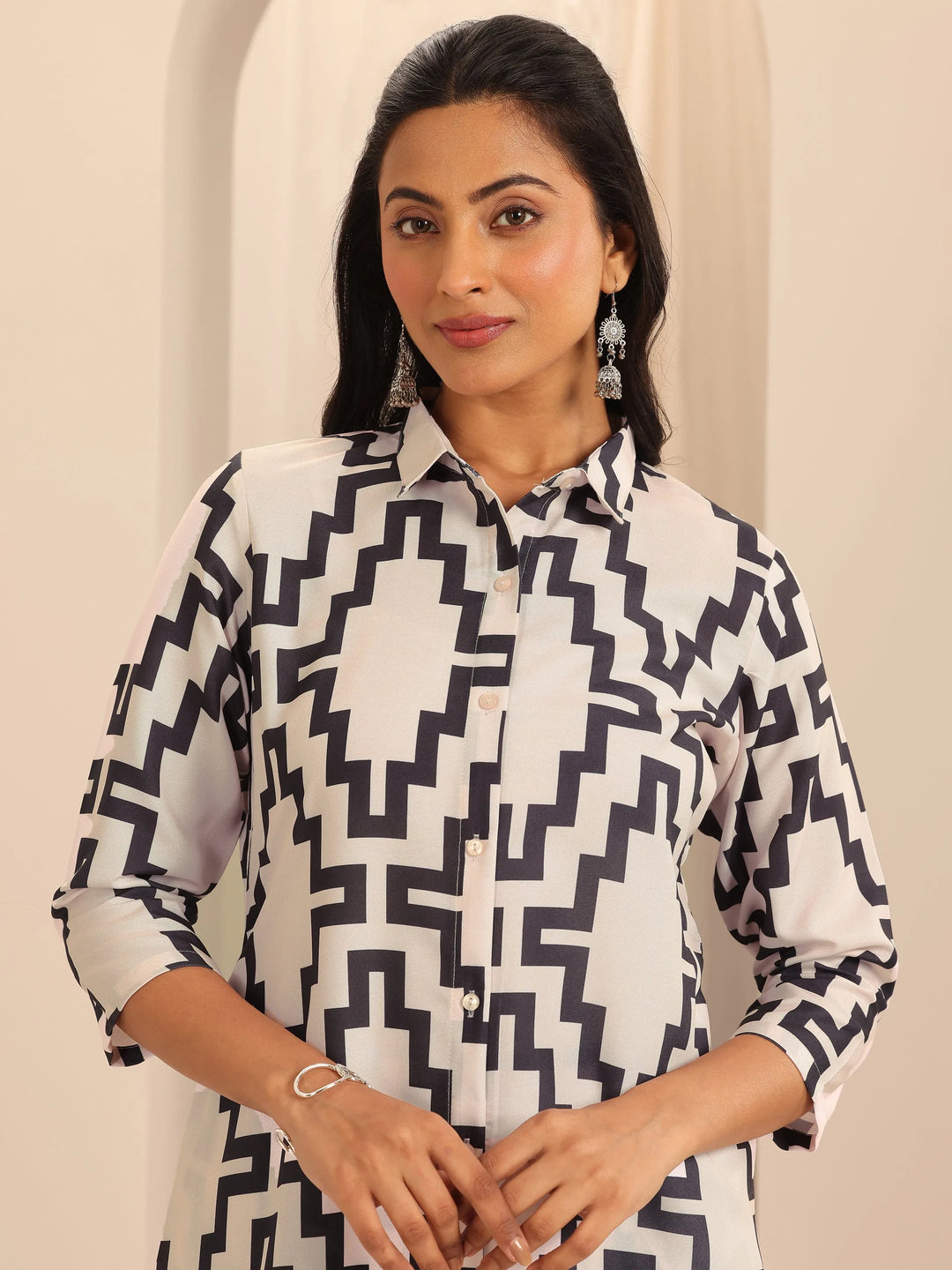  White Printed Viscose Rayon Co-Ord Set 