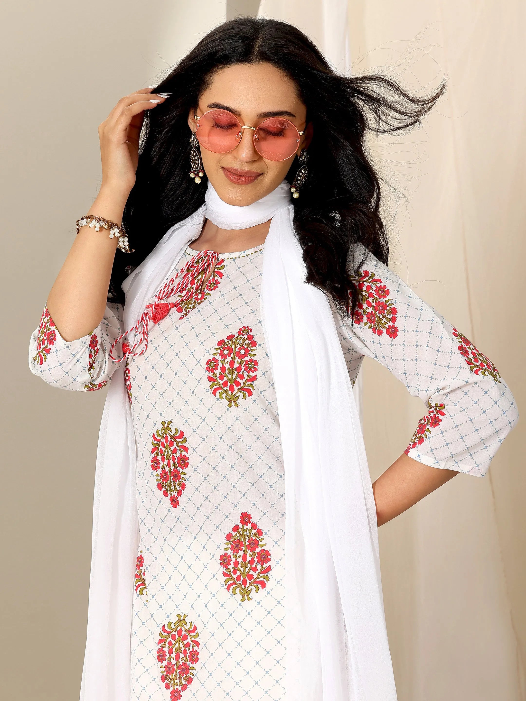 White Printed Cotton Straight Suit Set With Dupatta-image-48