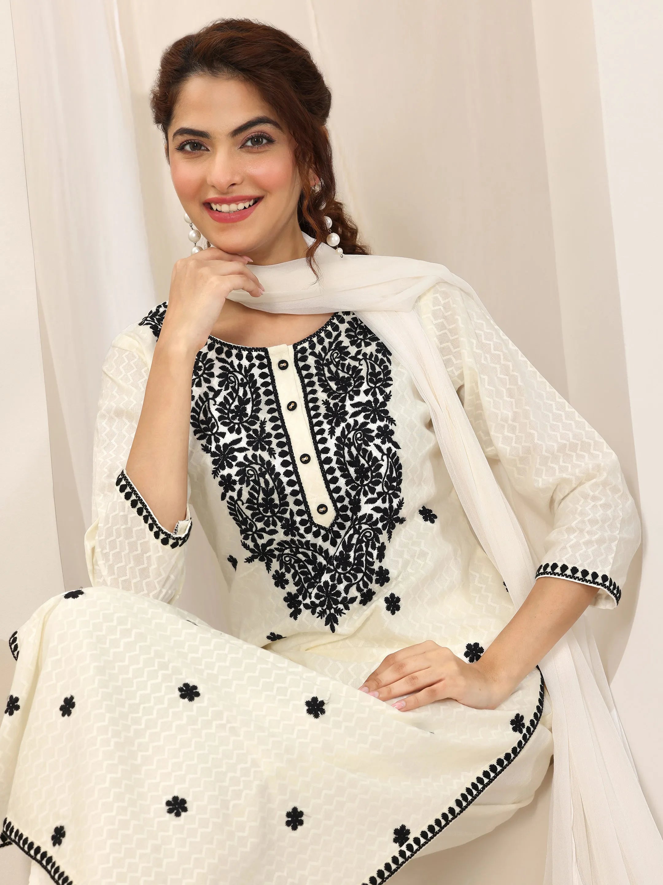 libas Off White Embroidered Cotton Straight Suit Set With Dupatta-picture-21