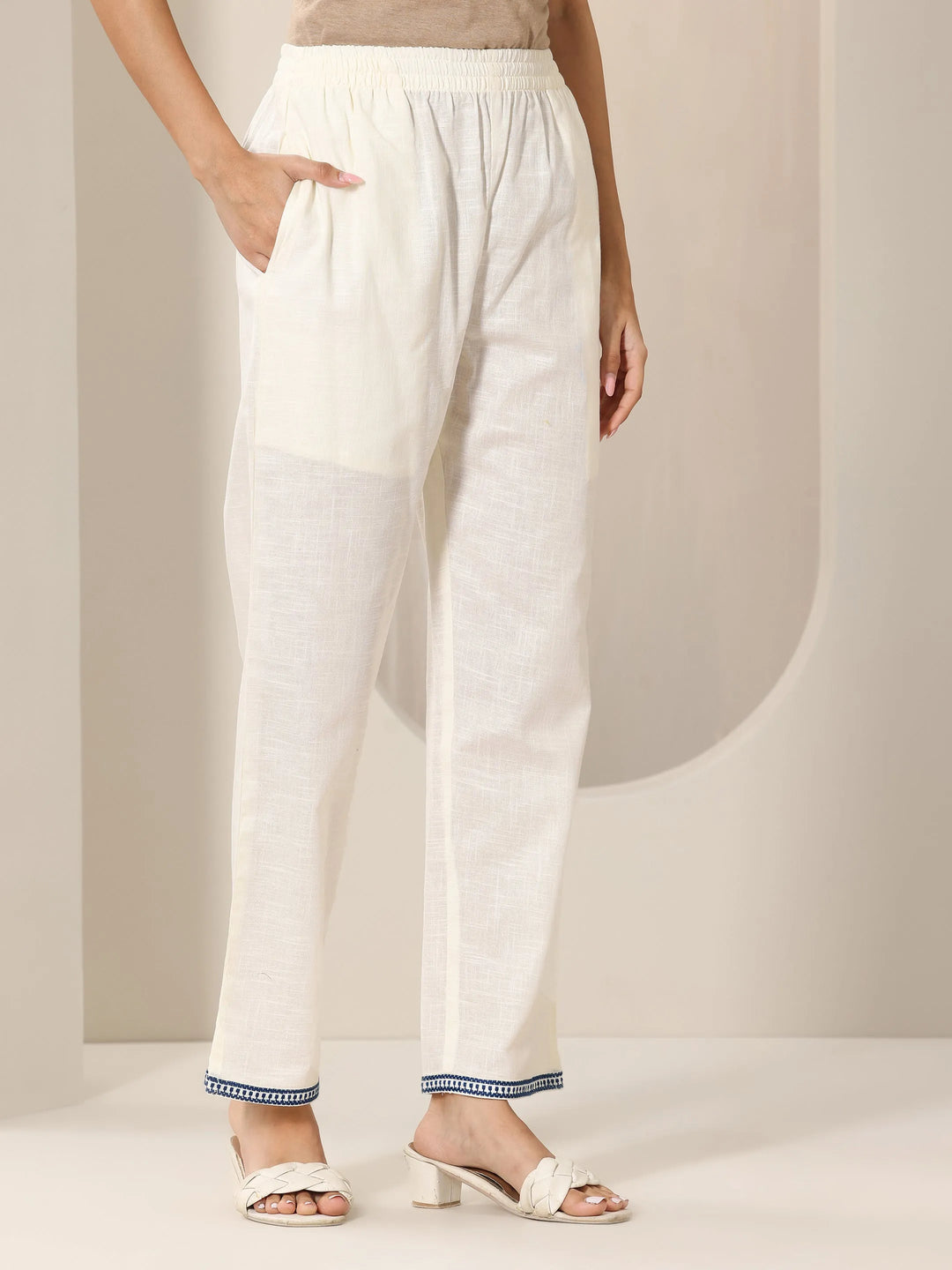  Off White Embroidered Cotton Straight Suit Set With Dupatta 