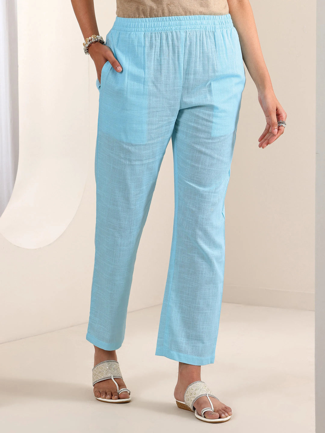  Blue Embroidered Cotton Straight Suit Sets With Dupatta 