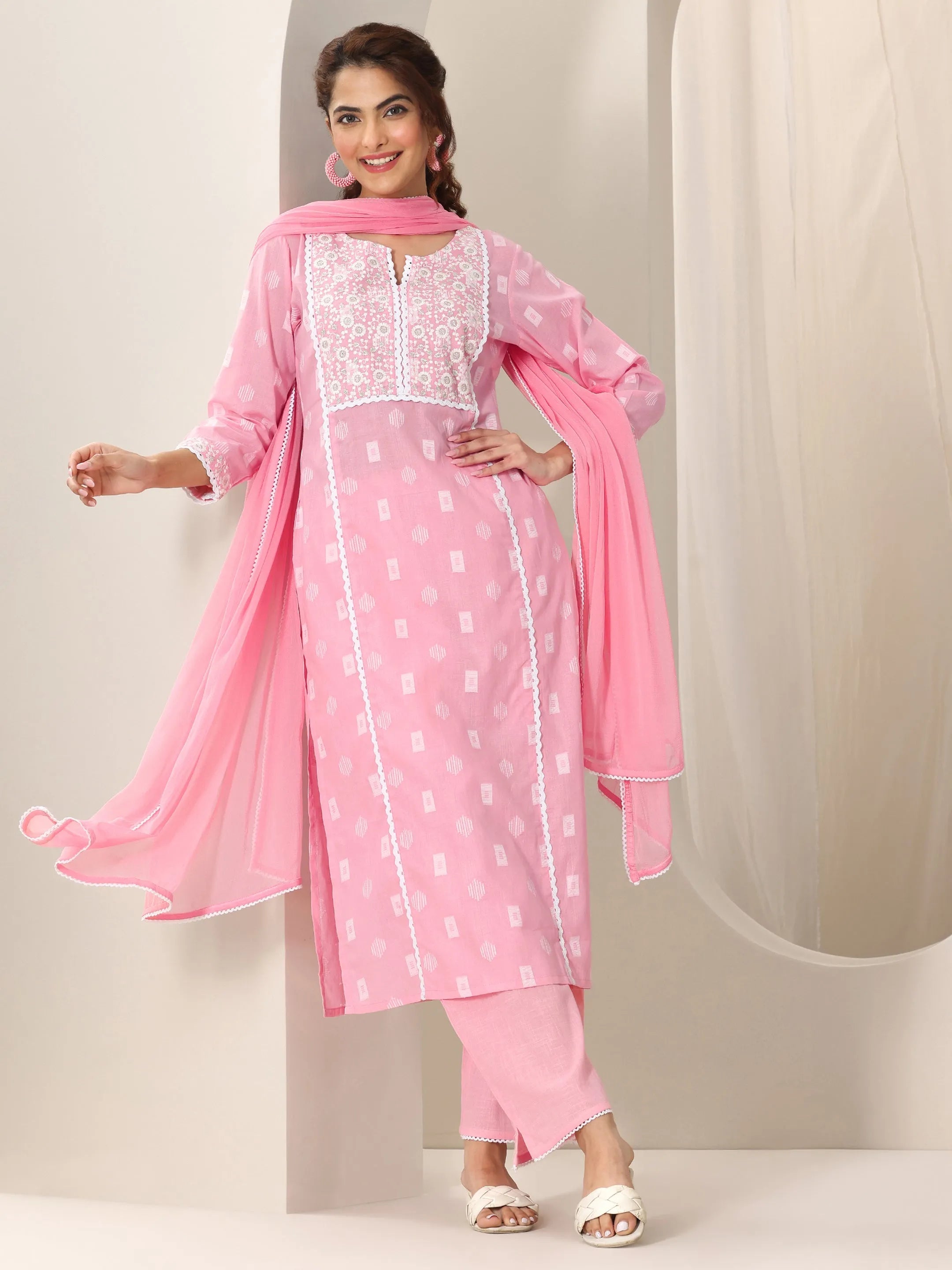 Pink Embroidered Cotton Straight Suit Set With Dupatta-image-44