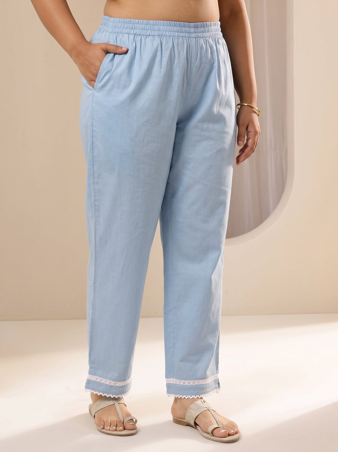  Plus Size Blue Embroidered Cotton Straight Suit Sets With Dupatta 
