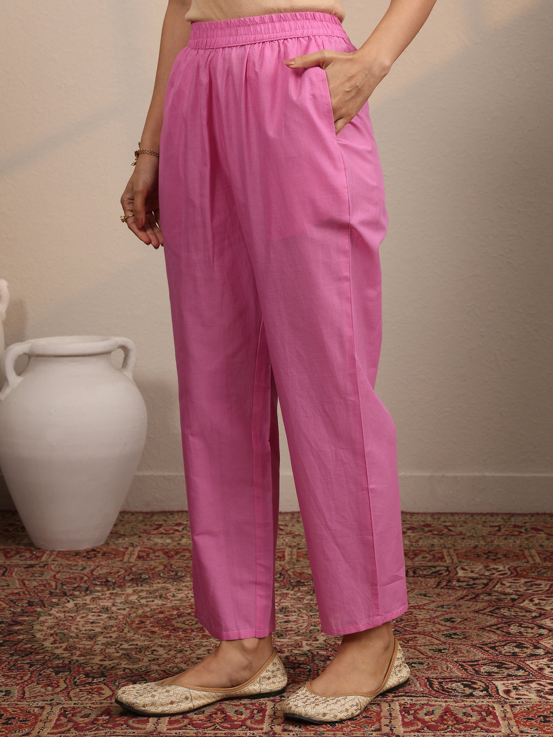  Pink Printed Cotton Blend  Straight Suit Set With Dupatta 
