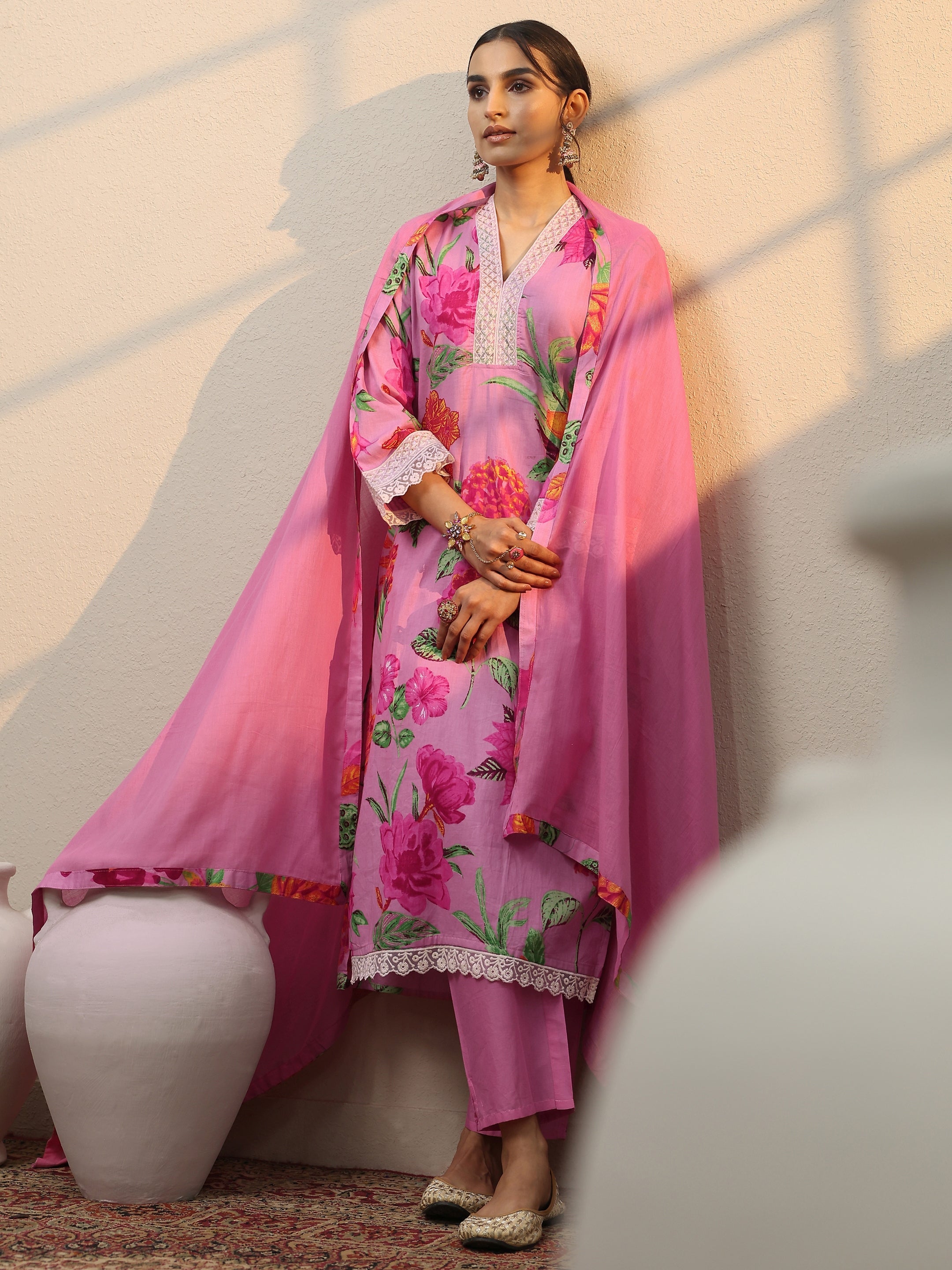 libas Pink Printed Cotton Blend Straight Suit Set With Dupatta-picture-17