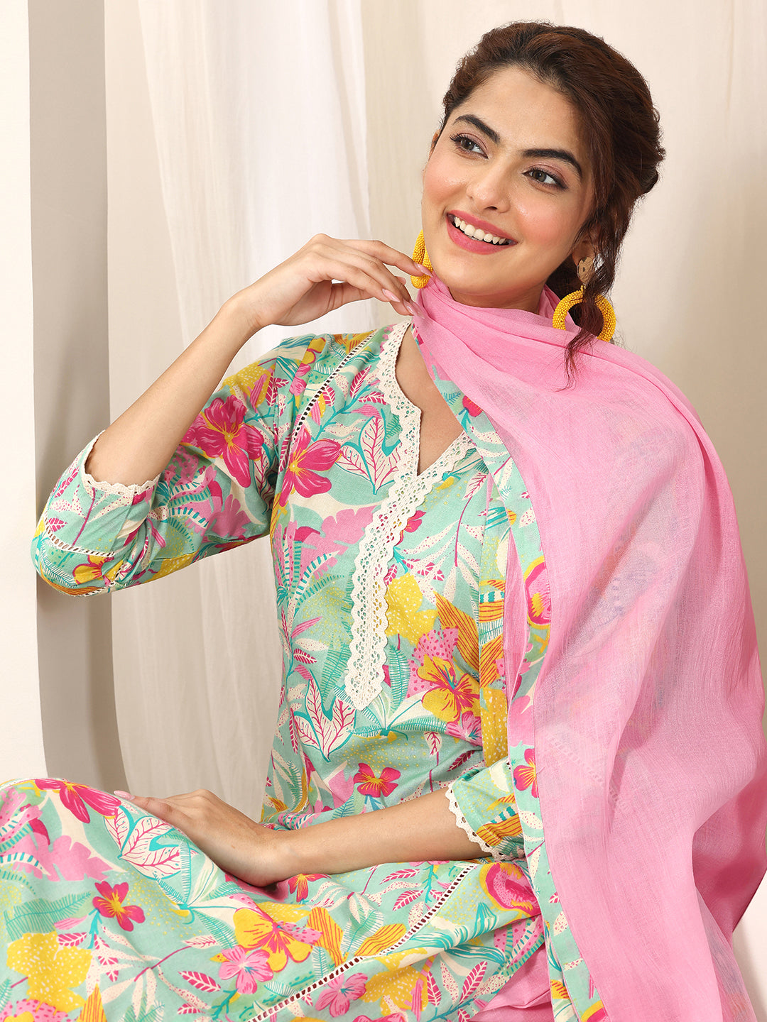 libas Turquoise Blue Printed Cotton Straight Suit Set With Dupatta-picture-14