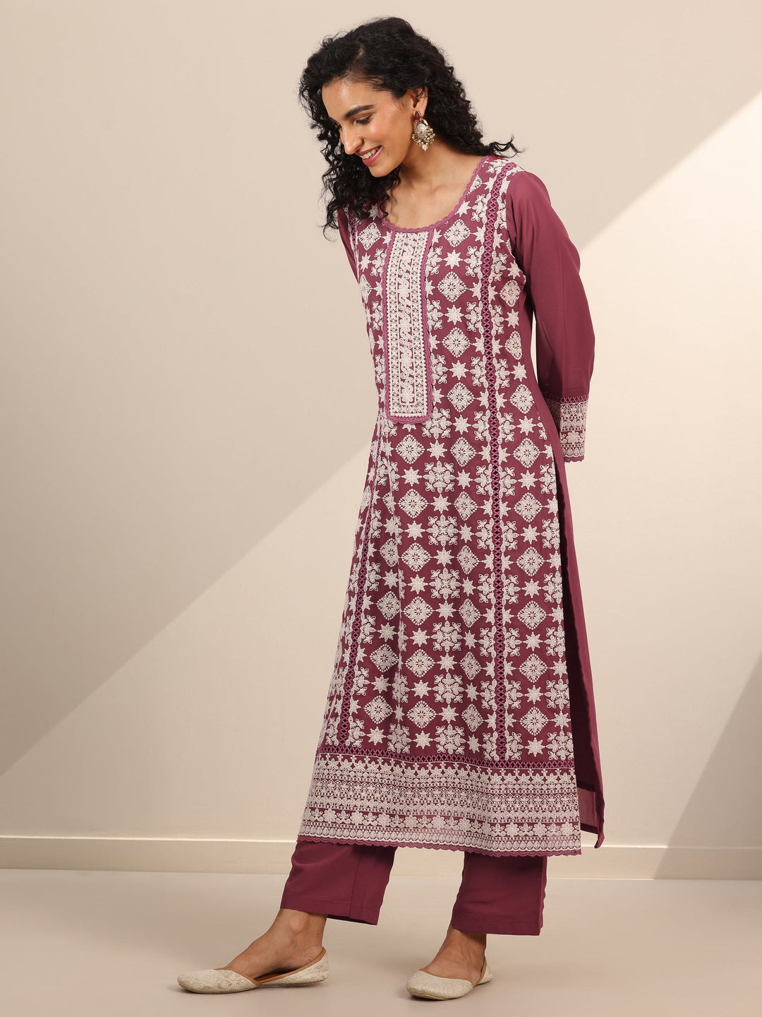  Libas Art Pink Embroidered Georgette Straight Suit Set With Dupatta 