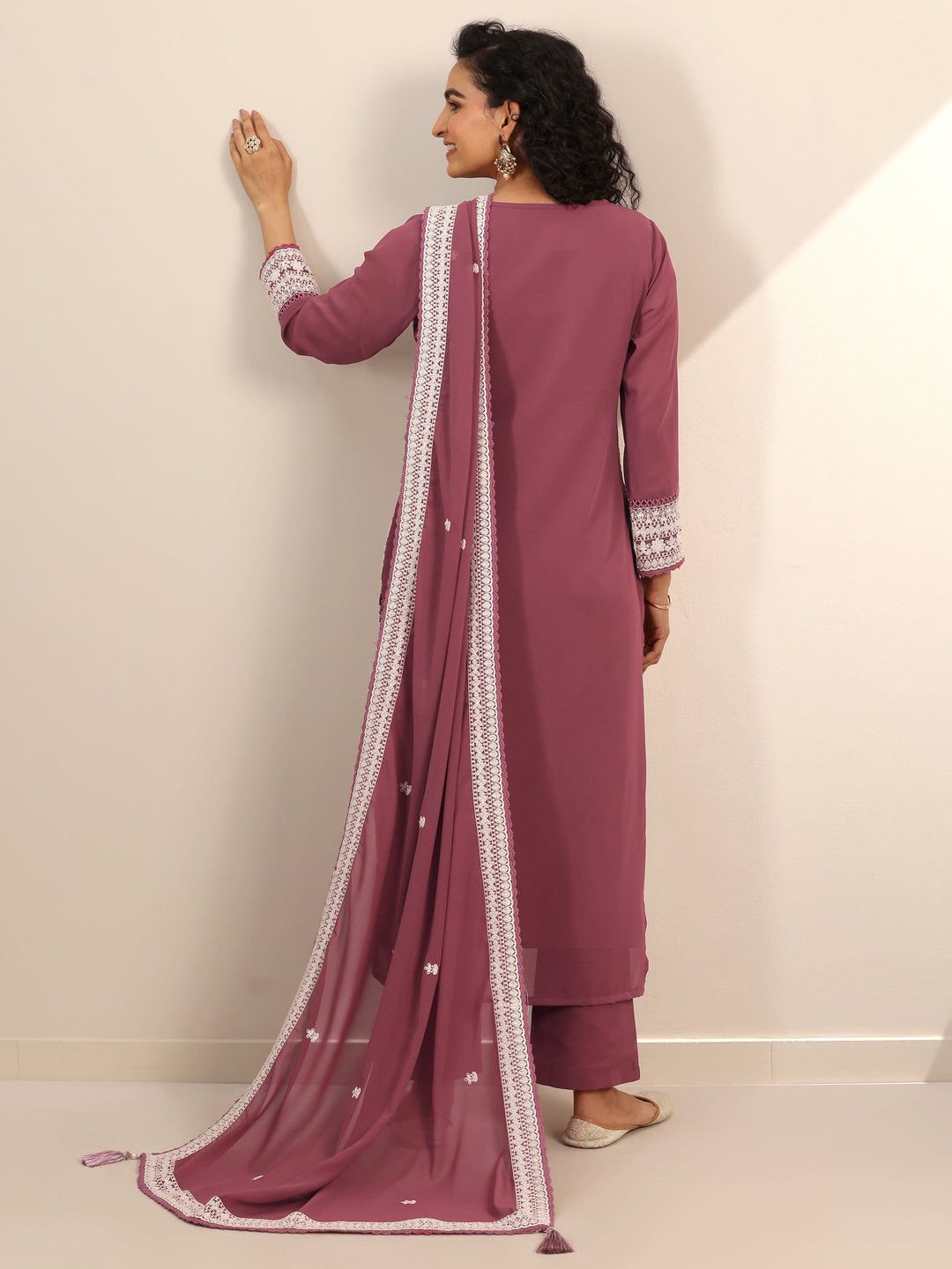  Libas Art Pink Embroidered Georgette Straight Suit Set With Dupatta 