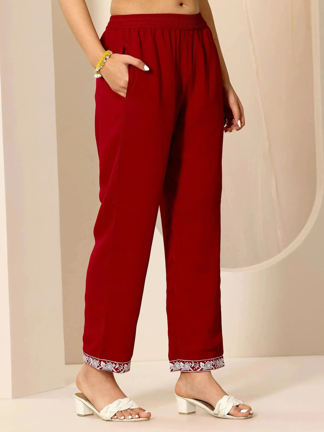  Red Embroidered Georgette Straight Suit Set With Dupatta 
