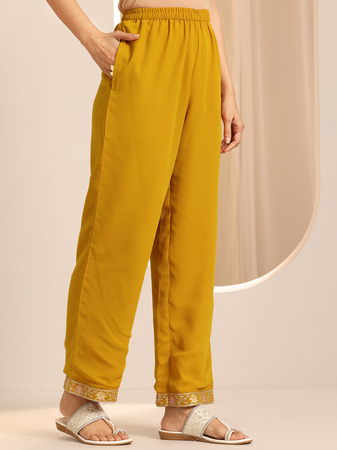  Mustard Embroidered Georgette Straight Suit Set With Dupatta 