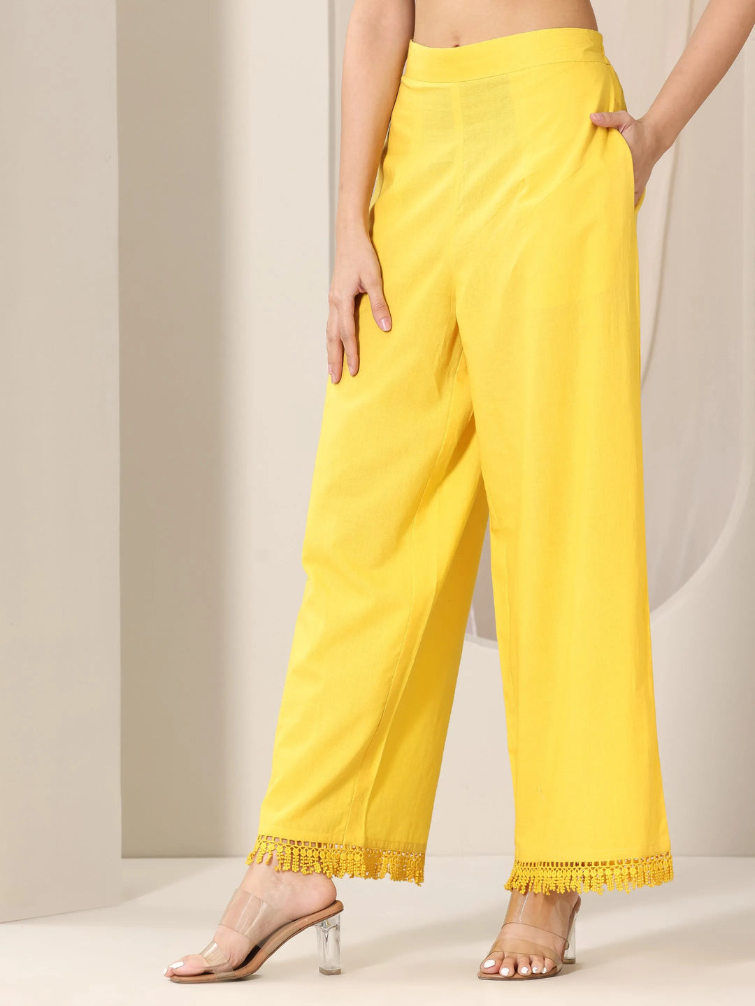  Yellow Embroidered Cotton Straight Suit Set With Dupatta 