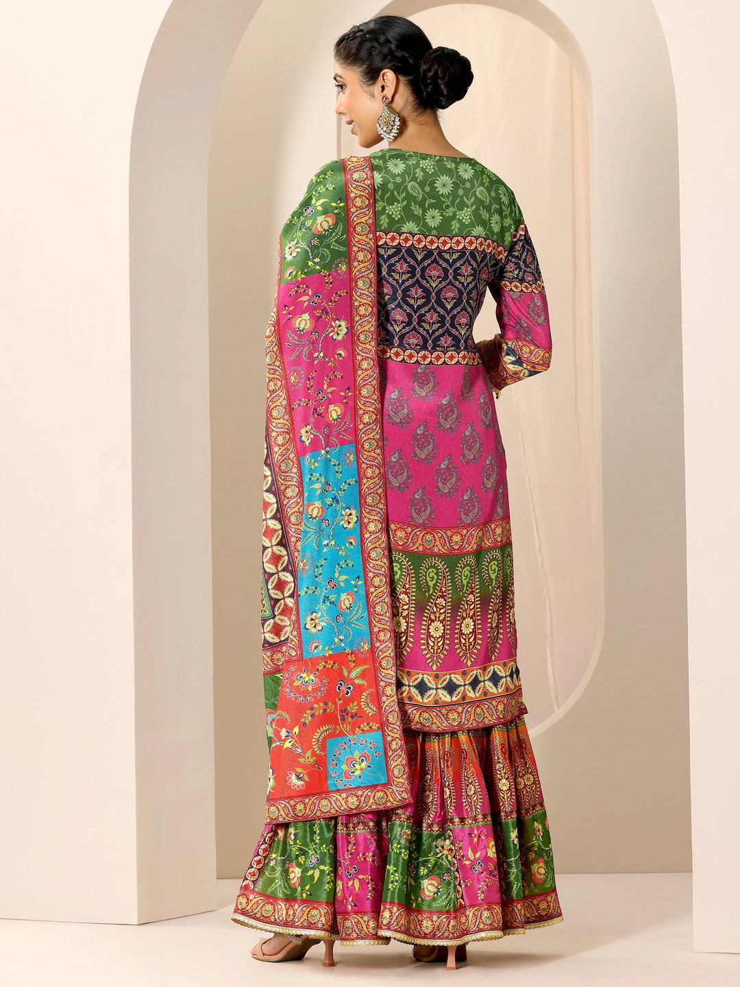  Multi Printed Chinon Straight Sharara Suit Set With Dupatta 