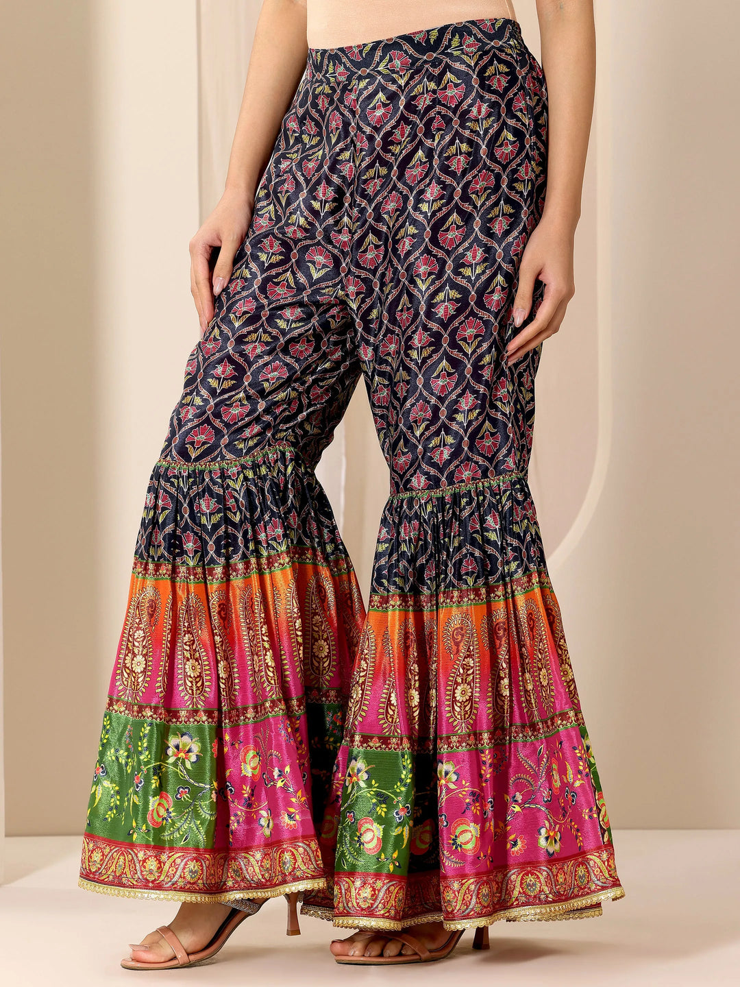  Multi Printed Chinon Straight Sharara Suit Set With Dupatta 