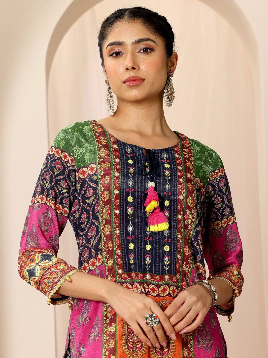  Multi Printed Chinon Straight Sharara Suit Set With Dupatta 