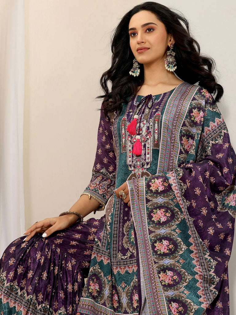 Libas Multi Printed Chinon Straight Sharara Suit Set With Dupatta