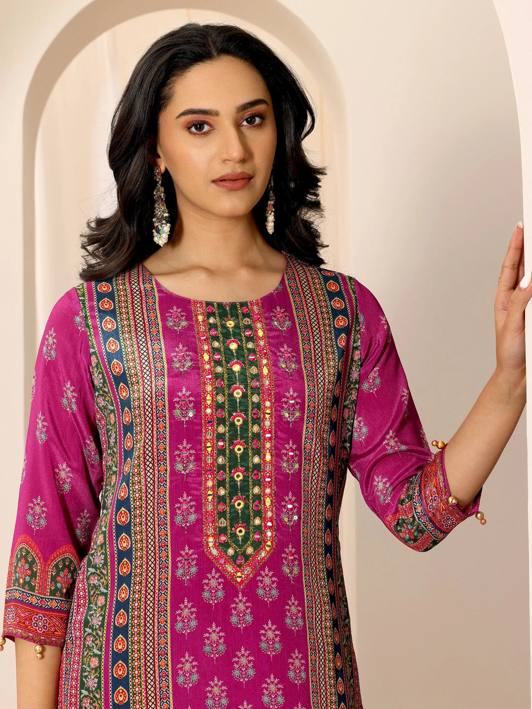  Pink Printed Chinon Straight Suit Set With Dupatta 