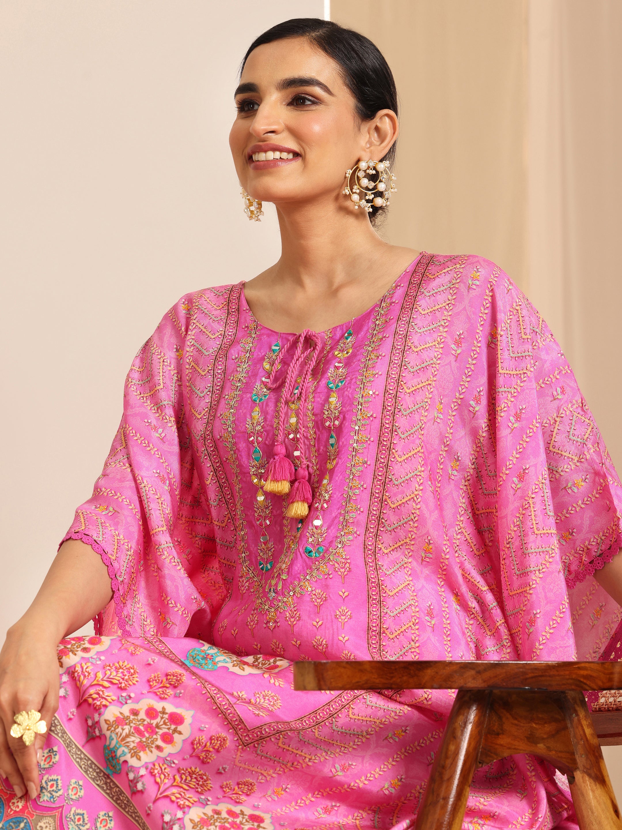libas Pink Printed Muslin A-Line Kurta Set-picture-29