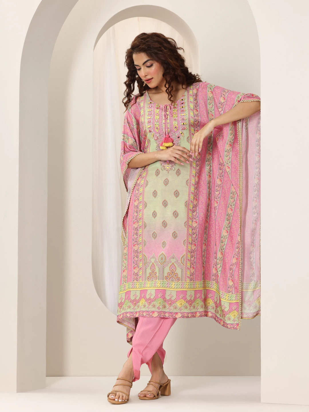  Multi Printed Muslin A-Line Kurta Set 