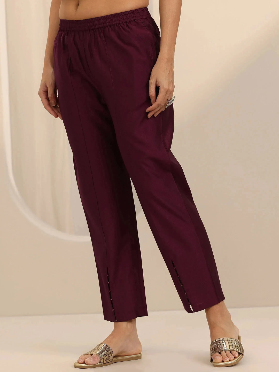  Burgundy Self Design Silk Blend Co-Ord Sets 