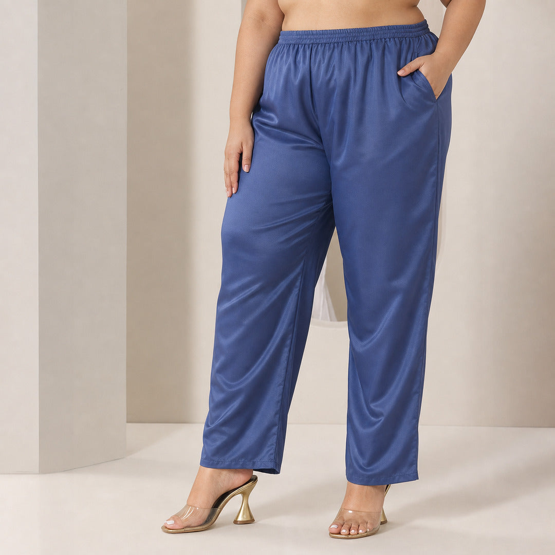  Plus Size Blue Printed Silk Blend Straight Suit Set With Dupatta 