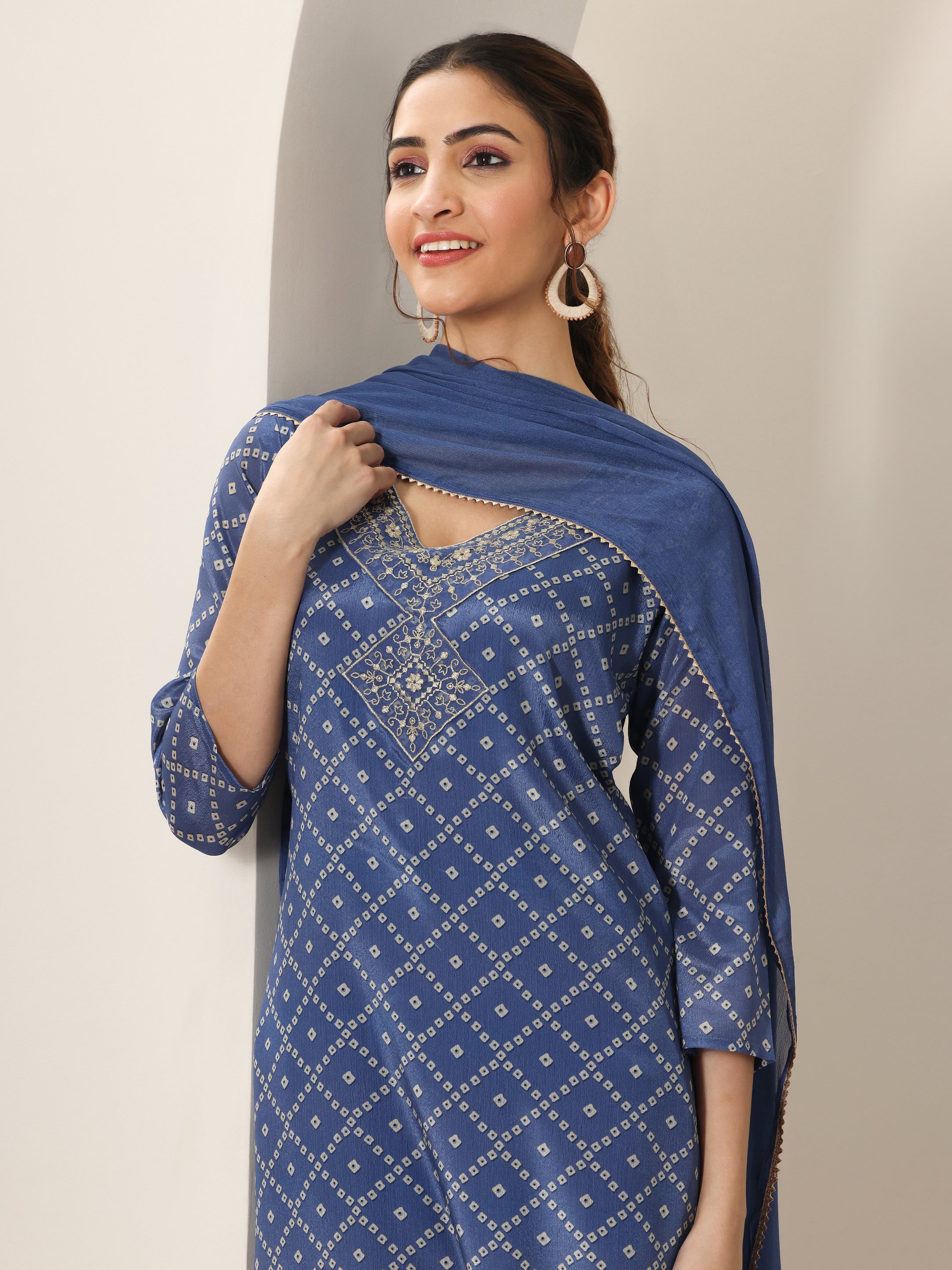 libas Blue Printed Silk Blend Straight Suit Set With Dupatta-picture-39