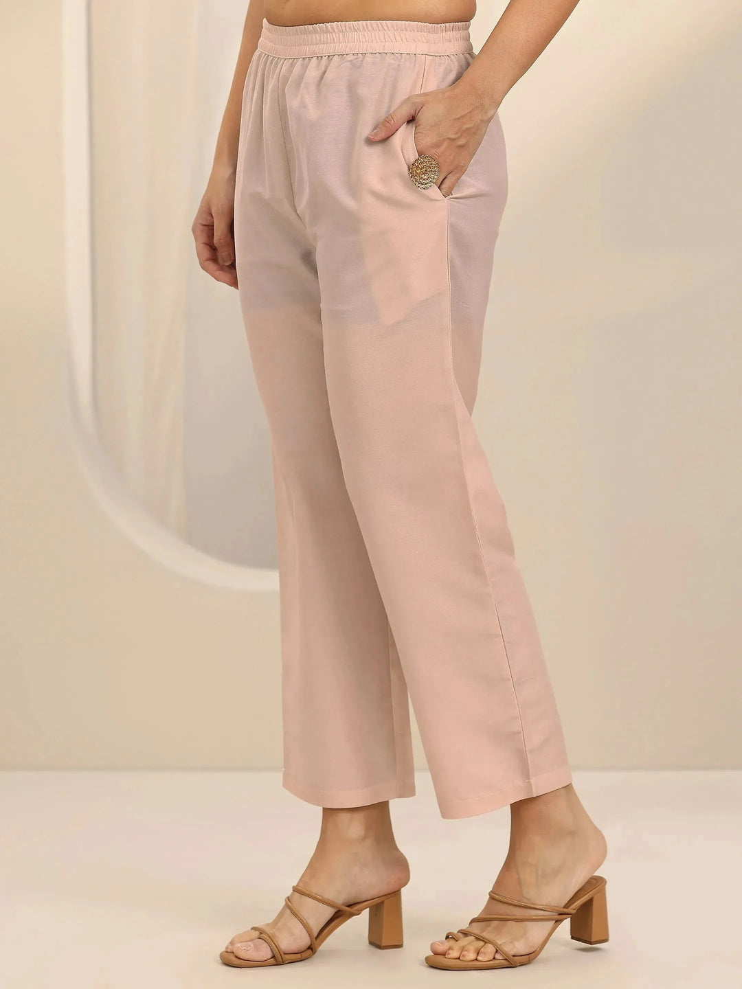  Taupe Woven Design Silk Blend Straight Suit Set With Dupatta 