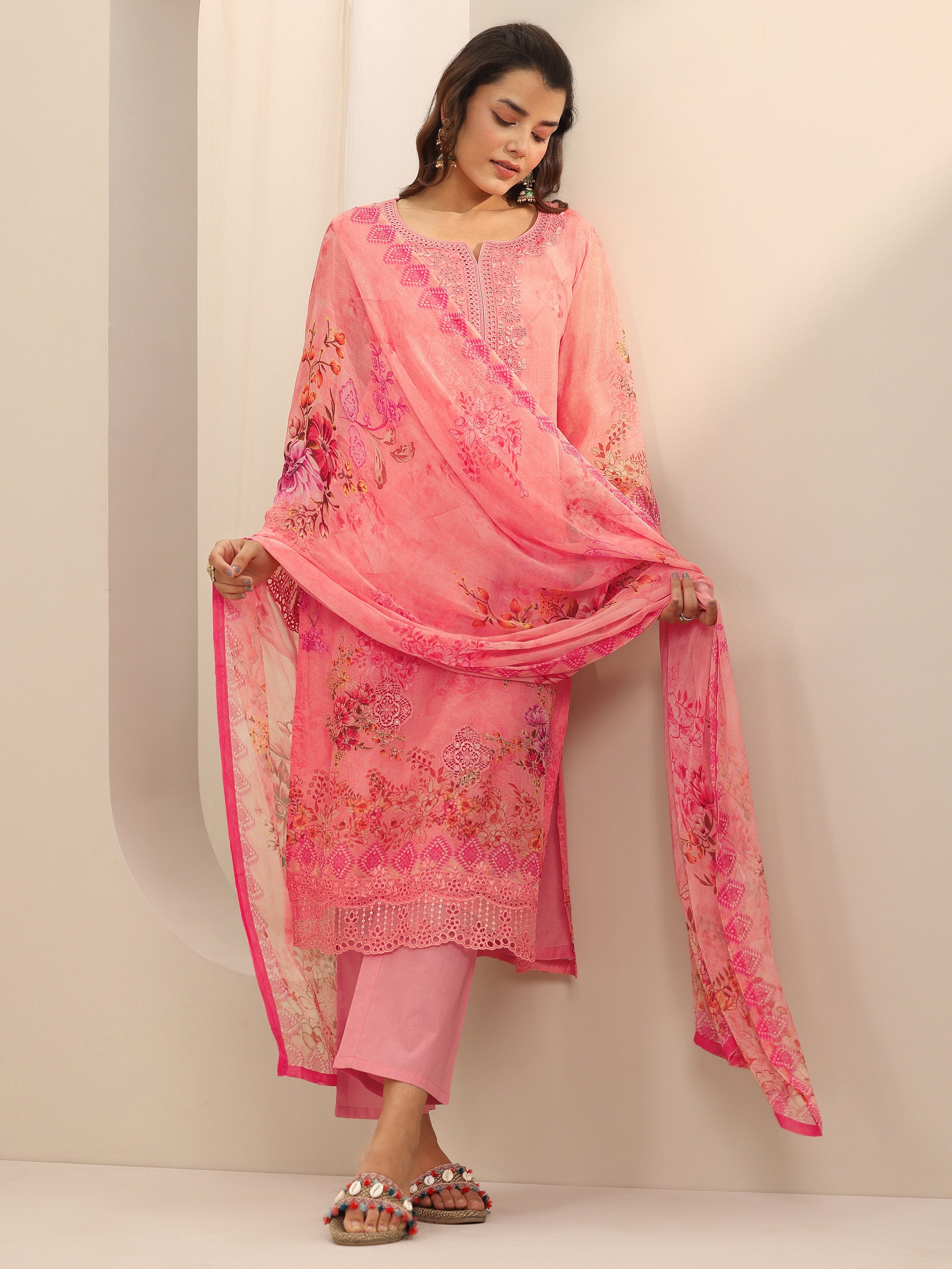 libas Coral Printed Organza Straight Suit Set With Dupatta-picture-45
