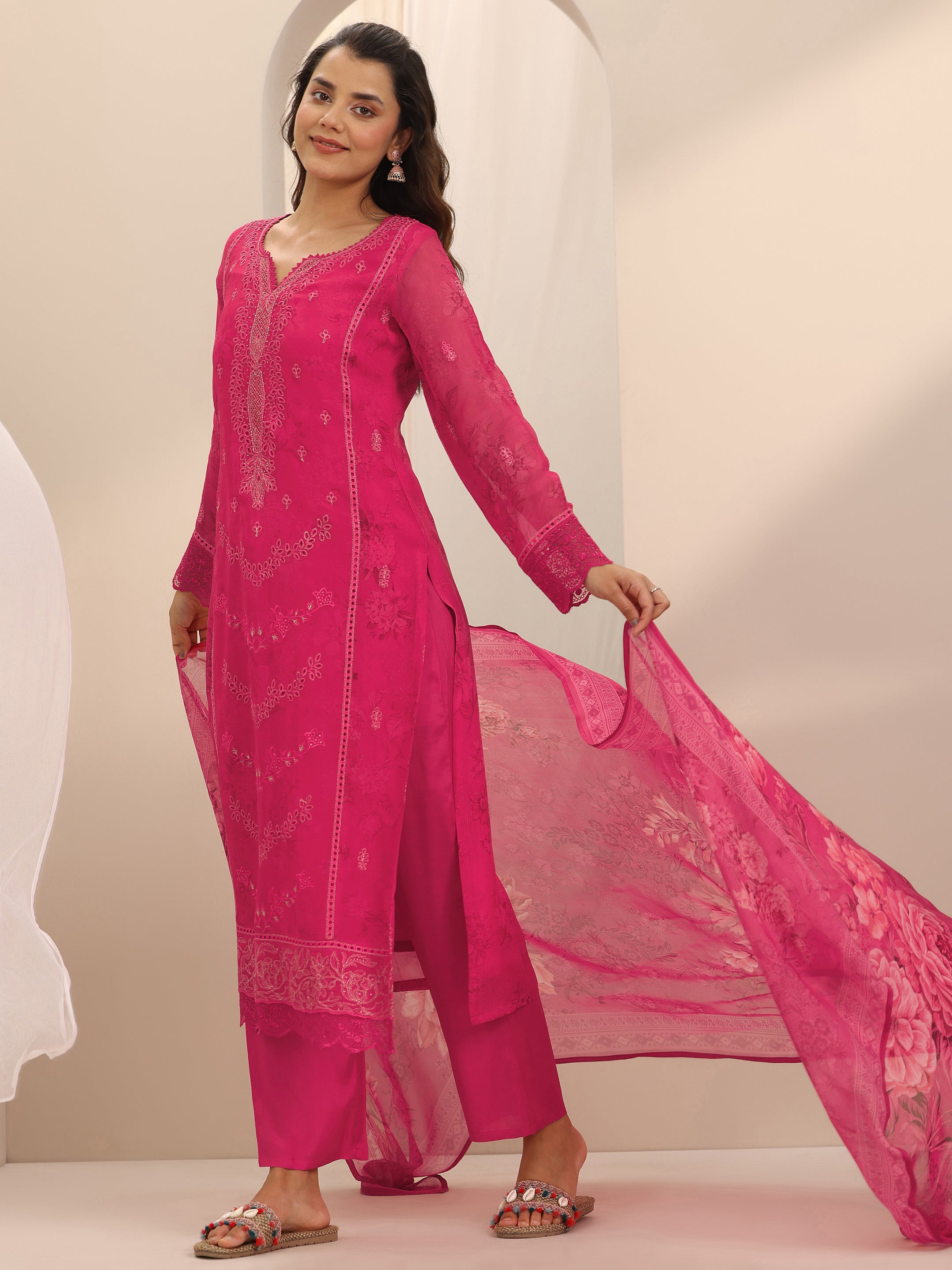 libas Pink Embroidered Organza Straight Suit Set With Dupatta-picture-38