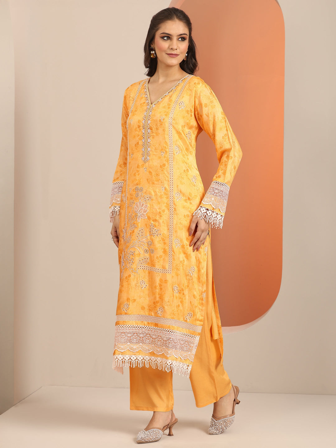  Libas Art Yellow Embroidered Muslin Straight Suit Set With Dupatta 
