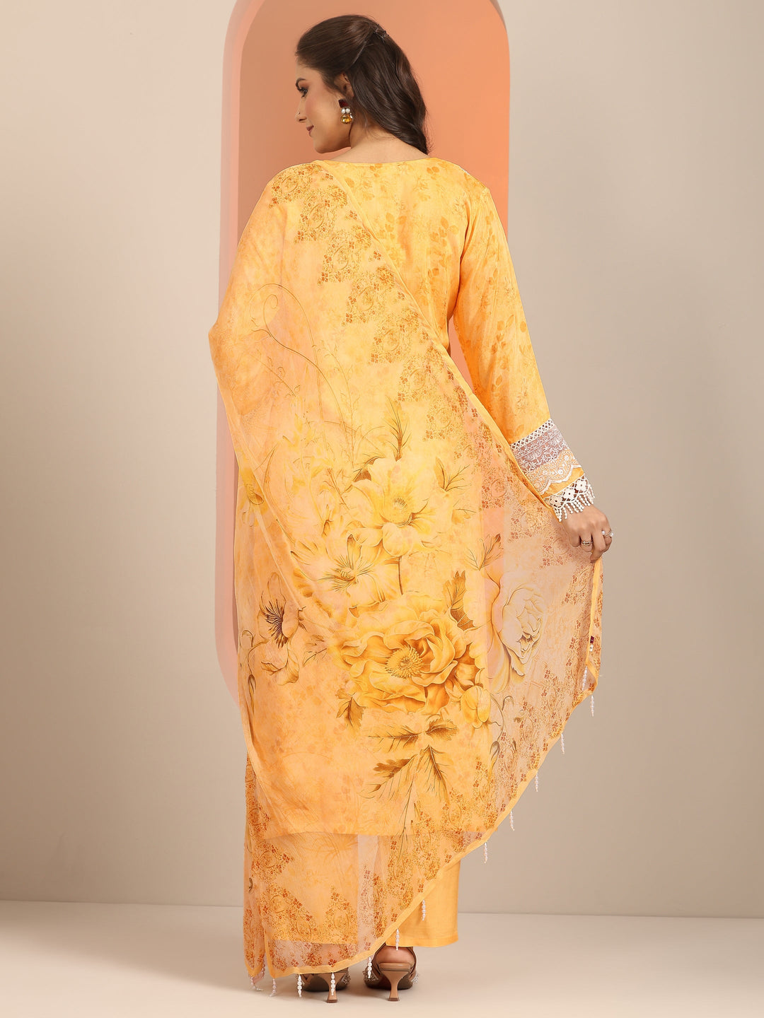  Libas Art Yellow Embroidered Muslin Straight Suit Set With Dupatta 