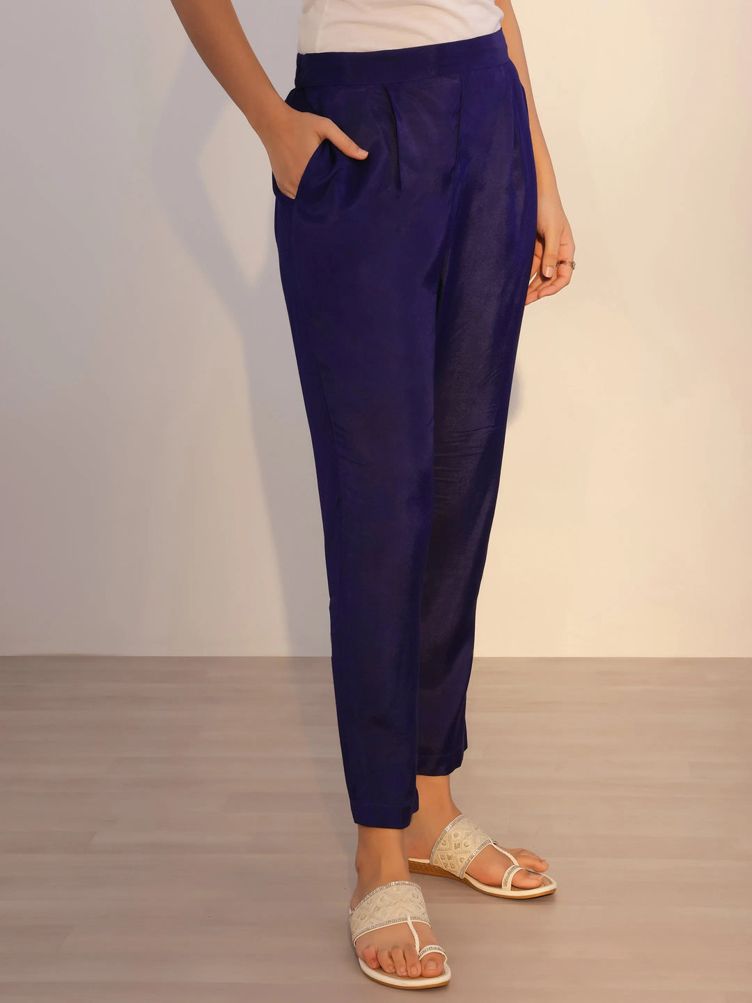  Navy Blue Printed Silk Blend Straight Suit With Dupatta 
