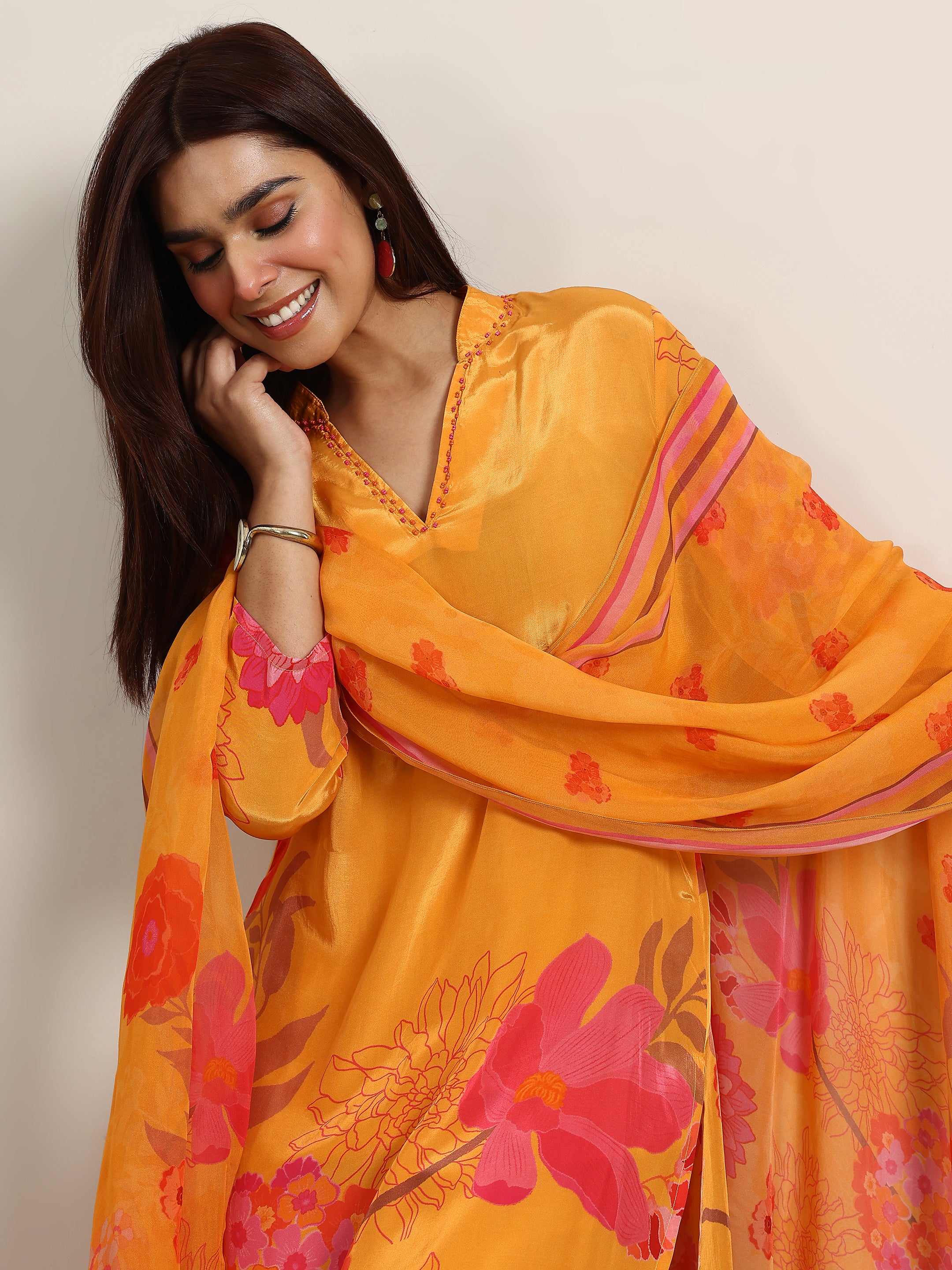 libas Mustard Printed Silk Blend Straight Suit With Dupatta-picture-16
