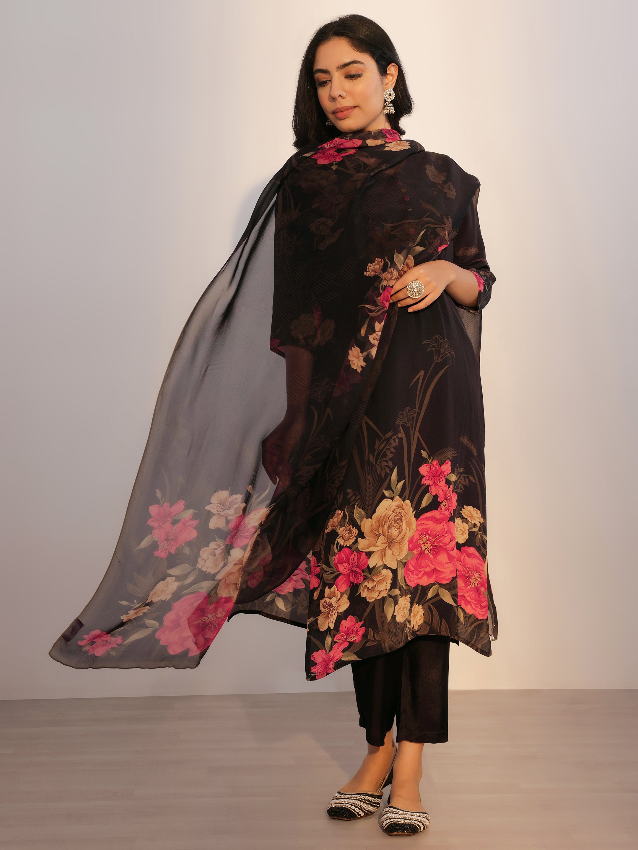 libas Black Printed Silk Blend Straight Suit With Dupatta-picture-29