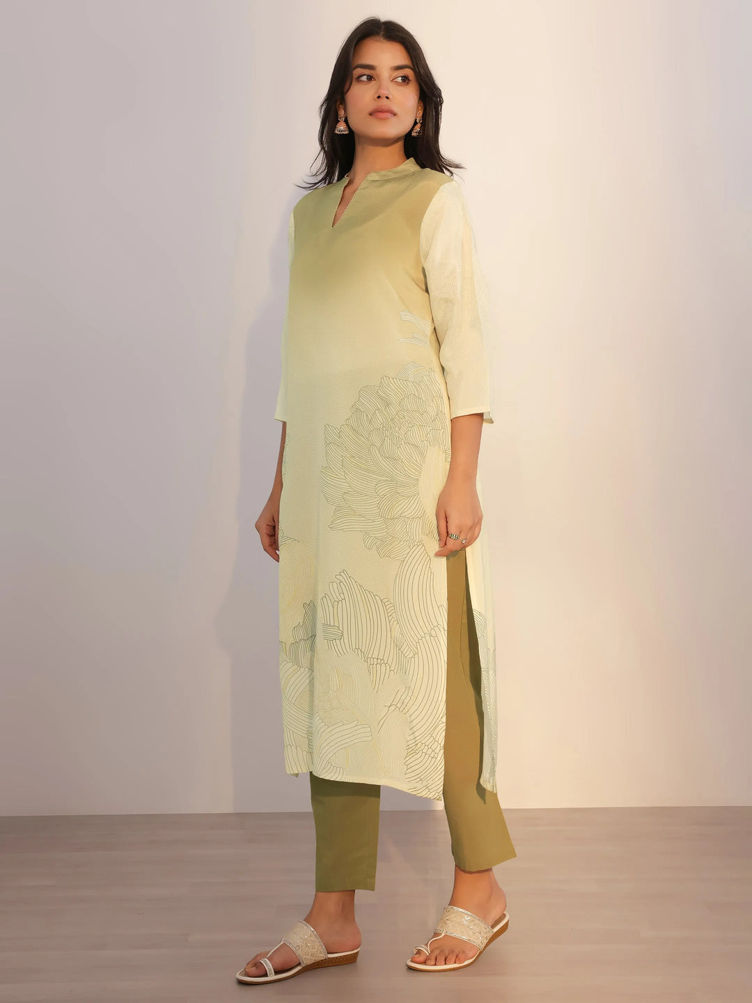  Beige Printed Silk Blend Straight Suit With Dupatta 