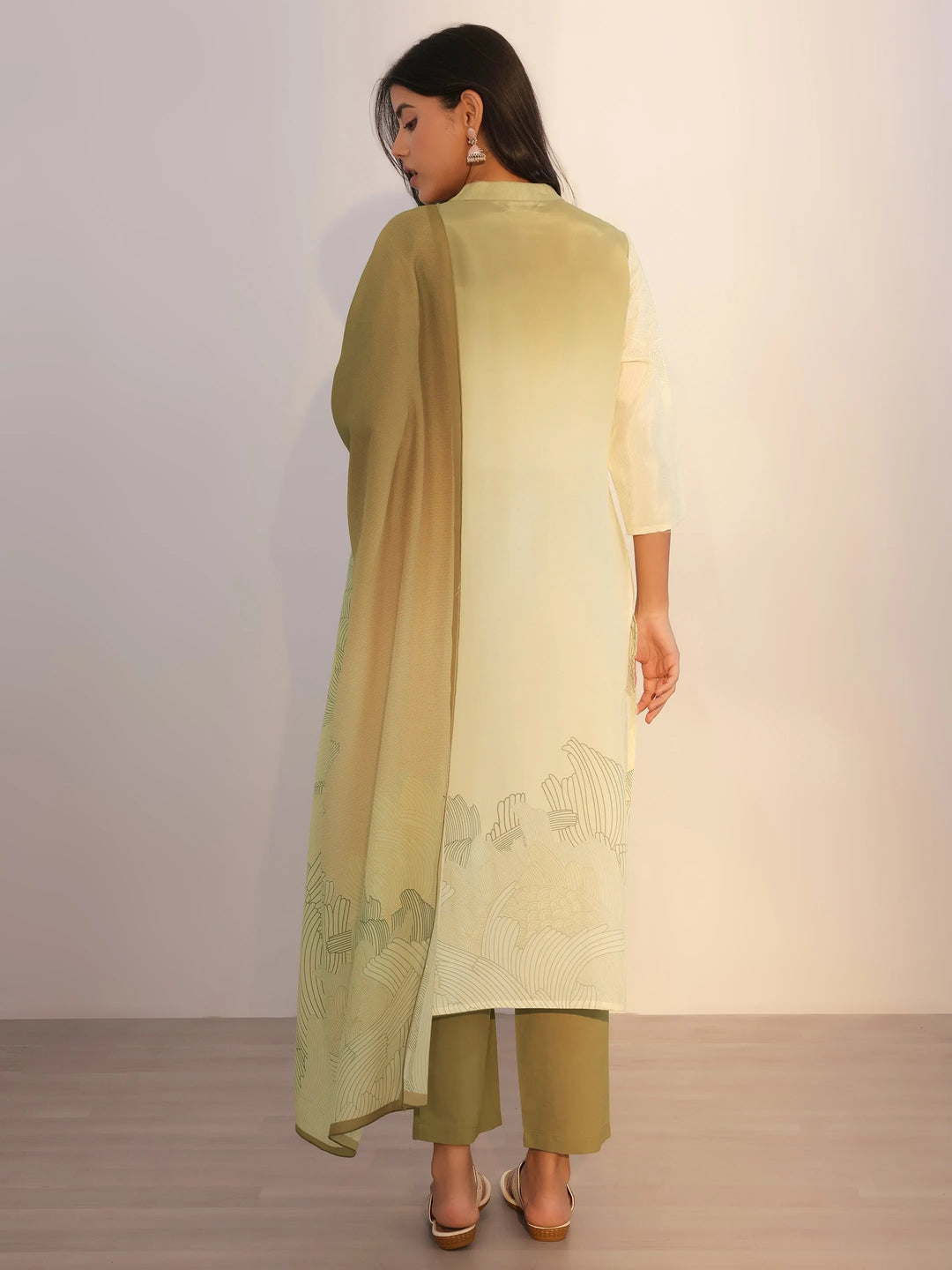  Beige Printed Silk Blend Straight Suit With Dupatta 