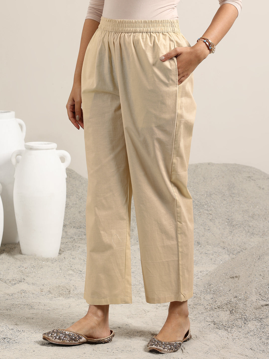  Beige Printed Linen Straight Suit With Dupatta 