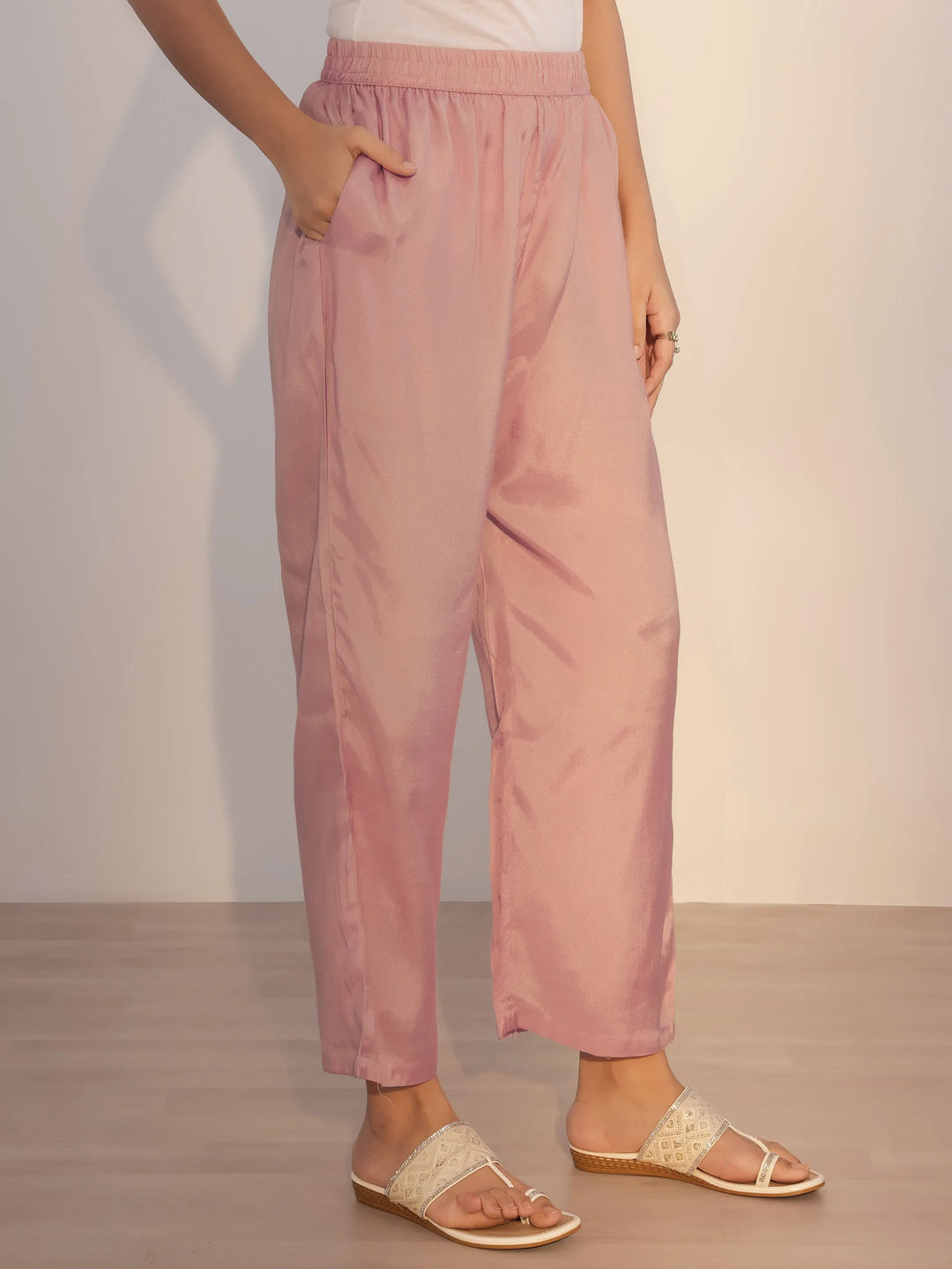  Pink Printed Linen Straight Suit With Dupatta 