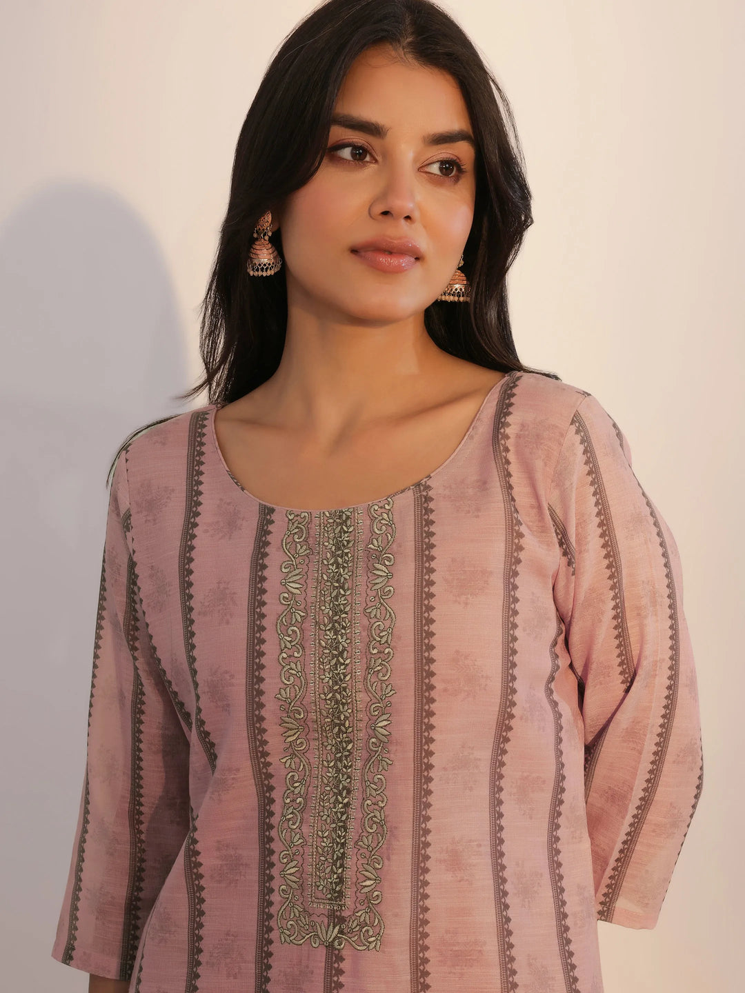 Pink Printed Linen Straight Suit With Dupatta 