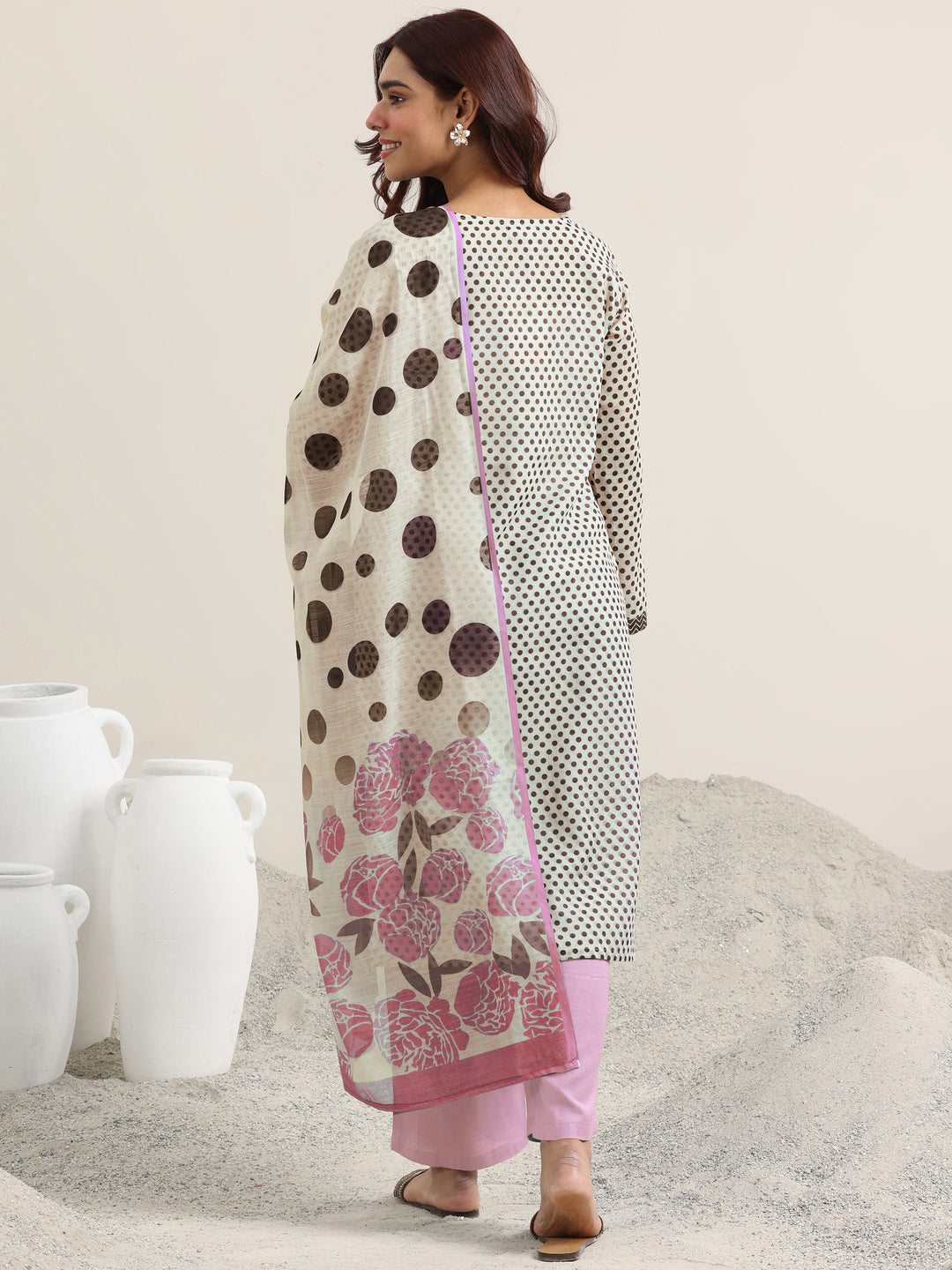  Off White Printed Linen Straight Suit Set With Dupatta 