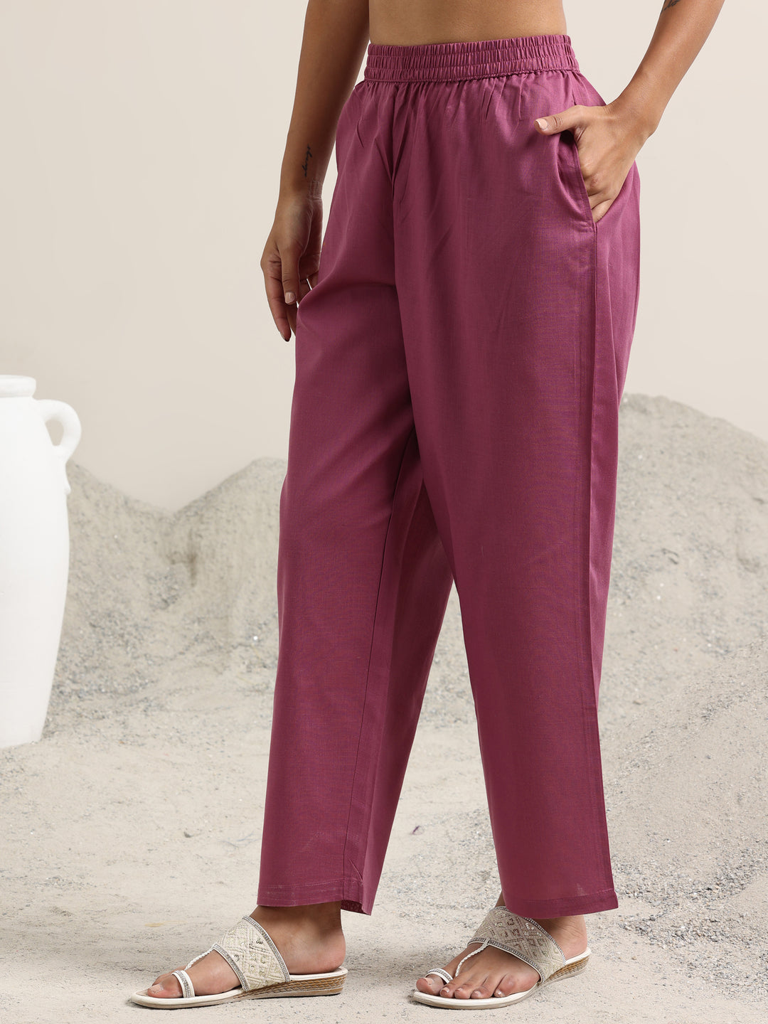  Pink Printed Linen Straight Suit With Dupatta 