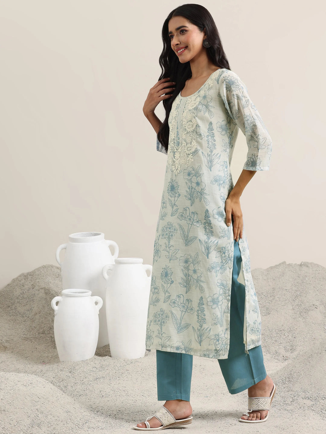  Off White Printed Cotton Straight Suit With Dupatta 