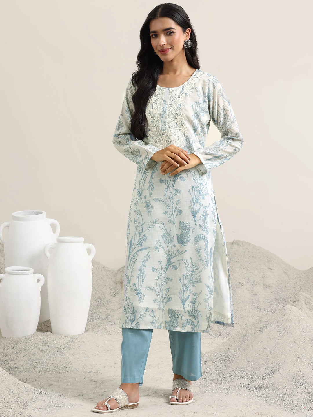 Off White Printed Cotton Straight Suit With Dupatta 
