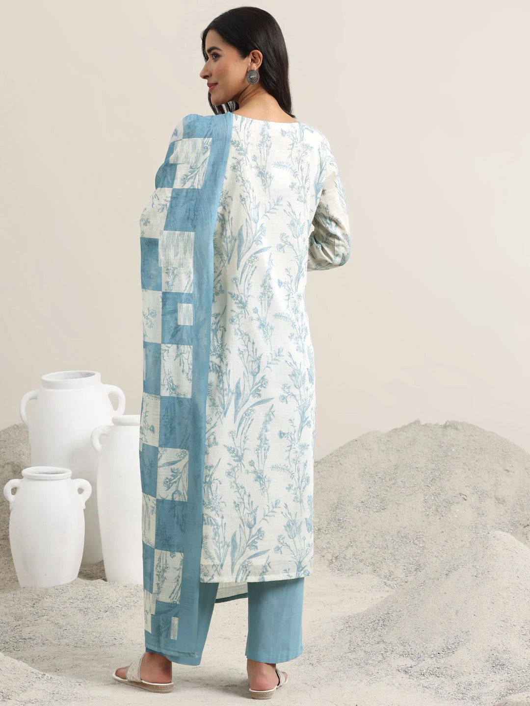  Off White Printed Cotton Straight Suit With Dupatta 