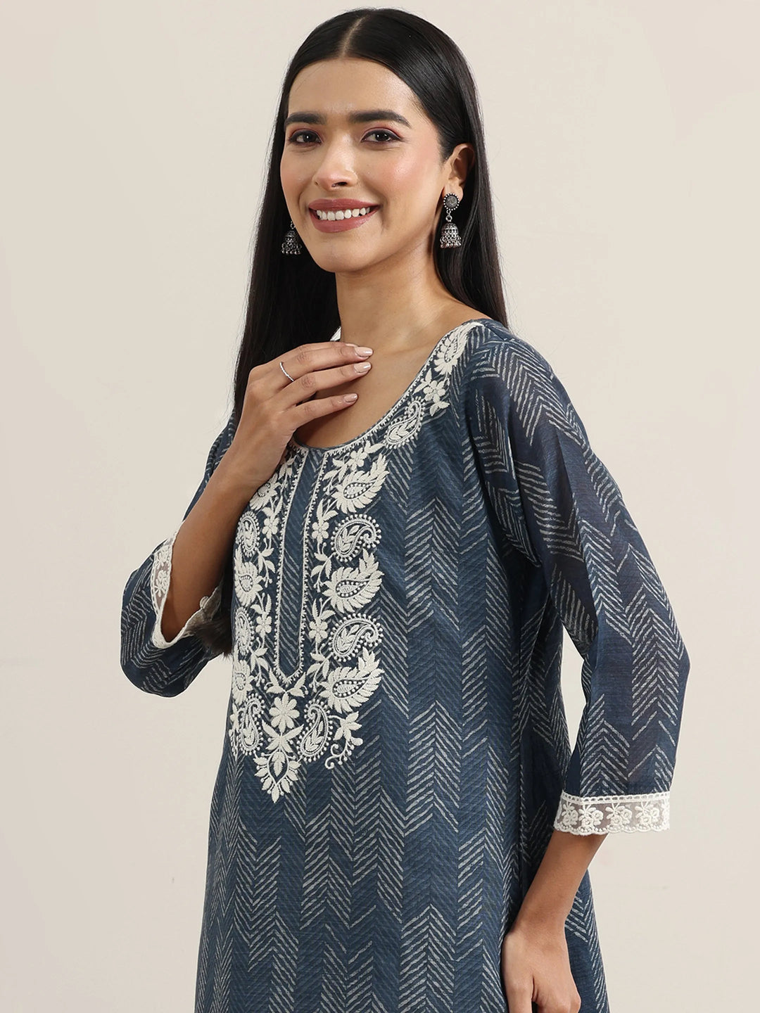  Grey Printed Cotton Straight Suit With Dupatta 
