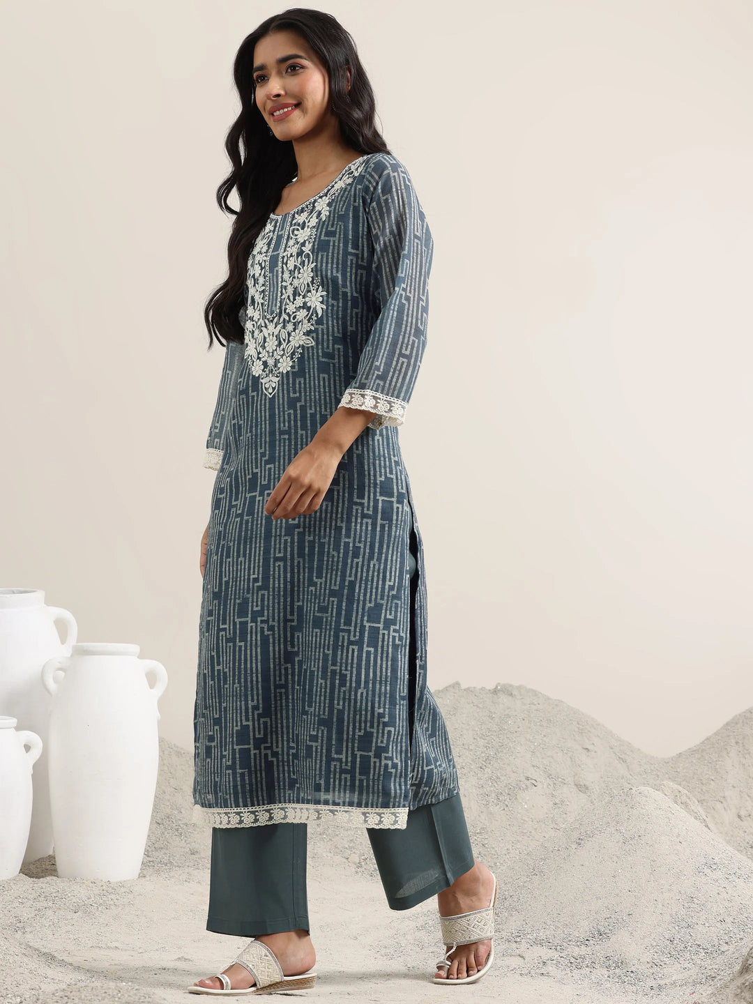  Grey Printed Cotton Straight Suit With Dupatta 