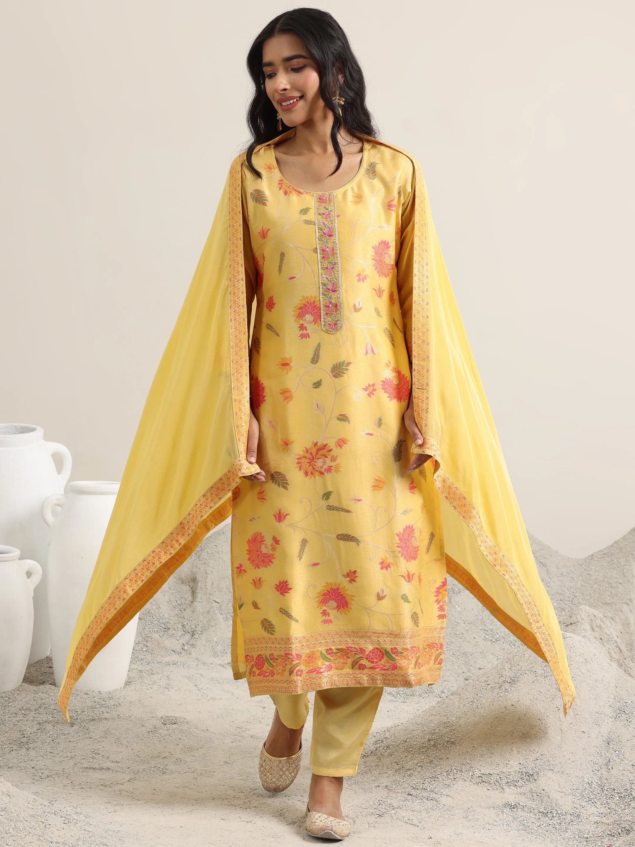 libas Yellow Woven Design Silk Blend Straight Suit With Dupatta-picture-45
