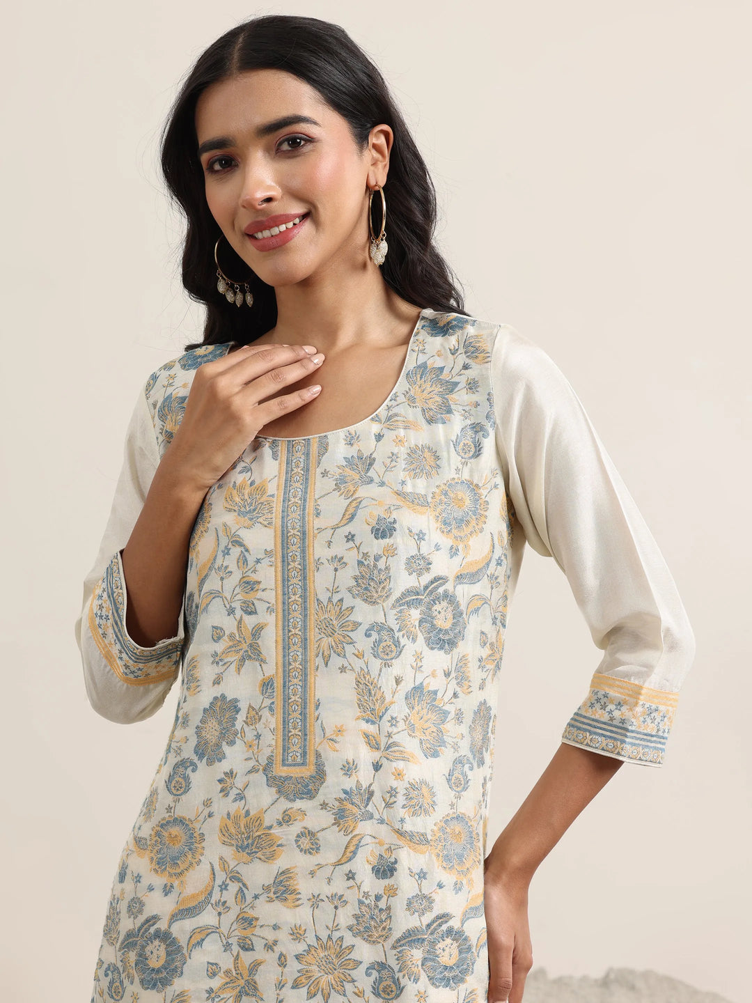  Beige Woven Design Silk Blend Straight Suit With Dupatta 